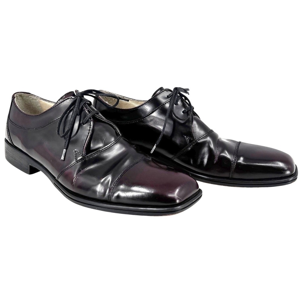 Kenneth Cole New York Right Angle Mens 9 Leather Oxford Shoes Burgundy Oxblood